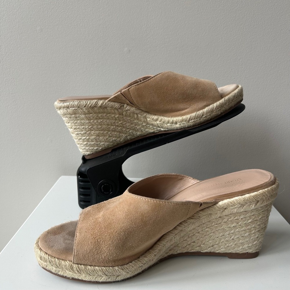 Stuart Weitzman Wedge Sandals 8.5 Tan Suede Espadrille‎ Slide Mules Beach Resort - Picture 3 of 11